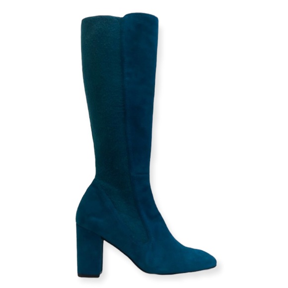 Stuart Weitzman Shoes - Stuart Weitzman Livia Peacock Teal Suede Blue Block Heel Tall Designer Boots 5.5